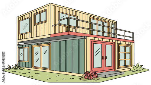 Smart Shipping Container House Design, Modern Modular Home, Sustainable Architecture with Solar Panels and Smart Technology
