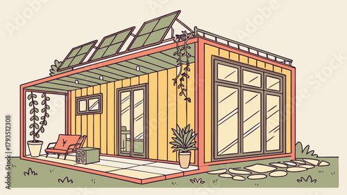 Smart Shipping Container House Design, Modern Modular Home, Sustainable Architecture with Solar Panels and Smart Technology
