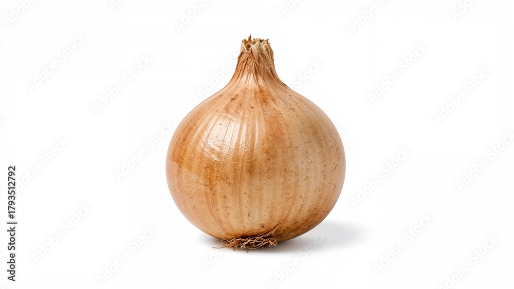 Fototapeta premium A whole onion with a brownish outer layer on a white background.
