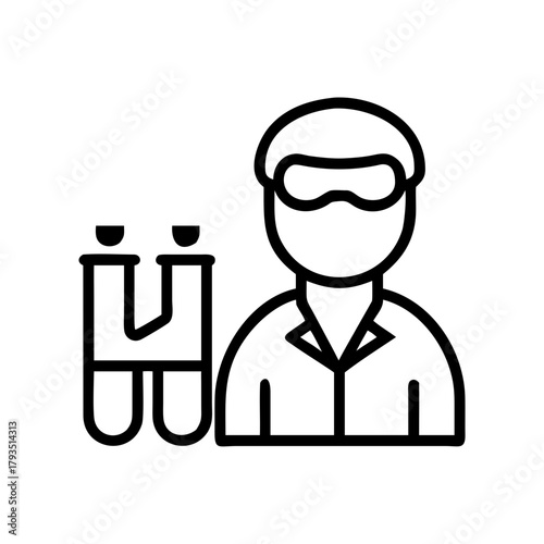 Chemist with test tubes, focused mood, conducting experiments, vector illustration, copy space