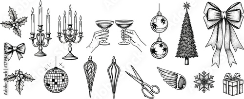 Festive Holiday Illustrations Decorative Elements for Christmas and Celebrations - Vector Collection