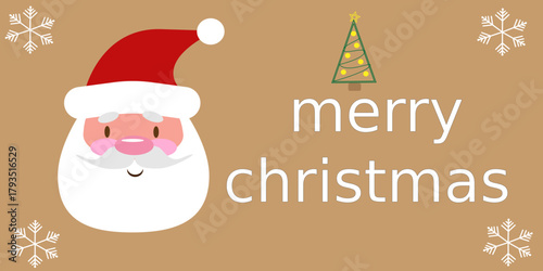 Merry Christmas cartoon Santa Claus head with snow flakes 
