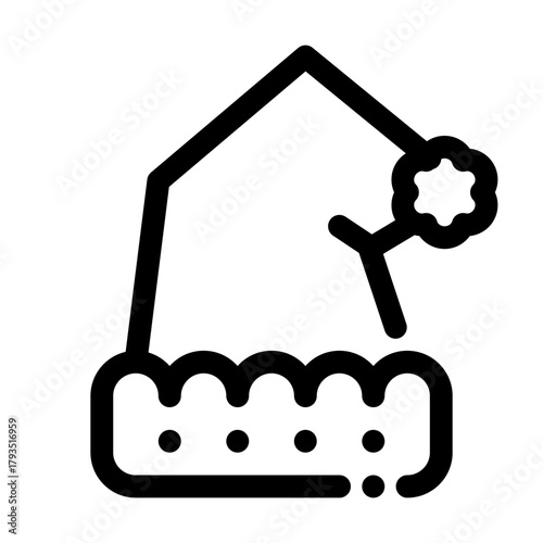 Minimal outline Santa hat icon with fluffy trim and pom-pom, drawn in a clean modern line style.
