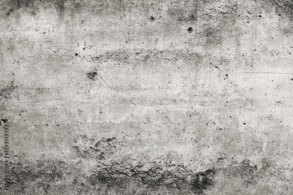 Fototapeta premium Grey concrete wall texture showcasing unique imperfections, wear, and stains, perfect for industrial-themed projects and backgrounds, embodying a raw and unrefined aesthetic