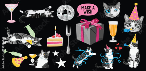 A Festive Collection of Christmas Trees, Ornaments, and Winter Snowflakes on a Dark Background