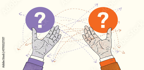 Uncertainty & Decisions Hands Reaching for Question Marks, Representing Choices & Confusion