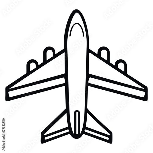 Airplane Outline Icon – Jet Aircraft Top View Vector