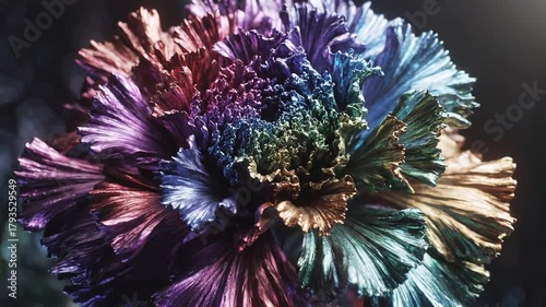 Vibrant Rainbow Carnation Flower Bloom with Multicolored Petals.