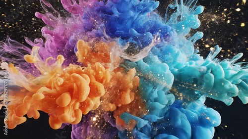 Vibrant Colorful Ink Explosions Underwater Abstract Background.