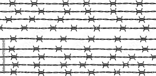 Barbed Wire Pattern Illustration Repeating Design, Security Symbol, Black and White, Danger Concept