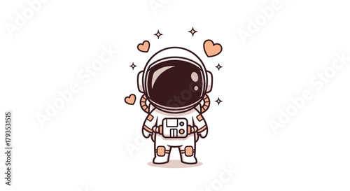 Cartoon astronaut with hearts space exploration illustration for creative projects