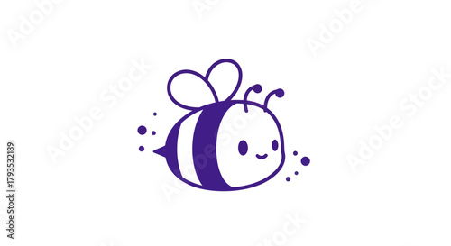 Cartoon bee illustration in blue on white background design element