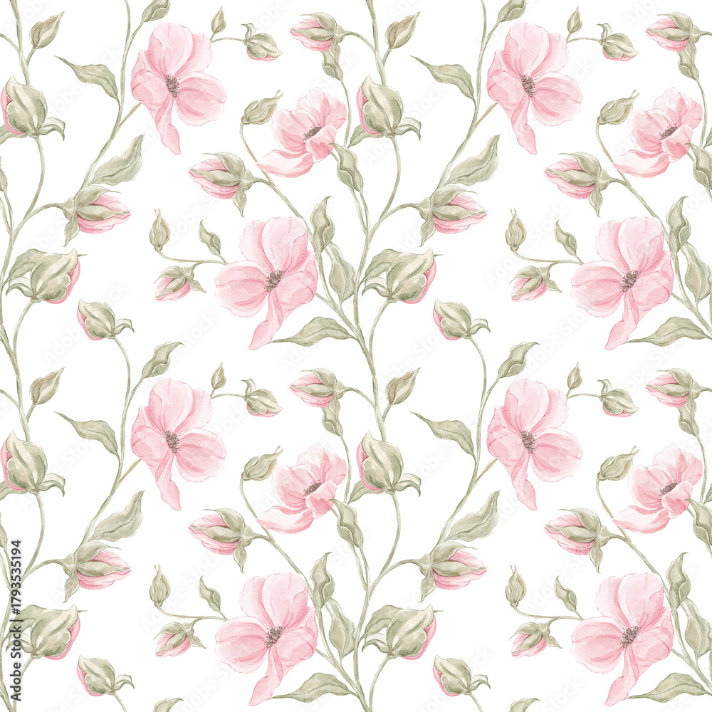 custom made wallpaper toronto digitalWatercolor pink romantic flowers. Seamless floral pattern. Watercolor texture. Home textile. Print for fabric. Pink flowers, spring, summer. Wallpaper for home. Blooming background.