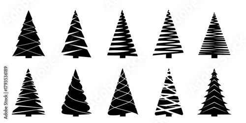 Abstract Geometric Christmas Tree Silhouette Icon Collection