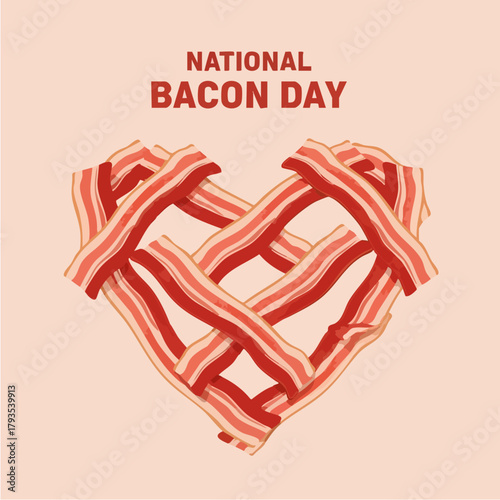Heart-shaped bacon strips for National Bacon Day celebration.