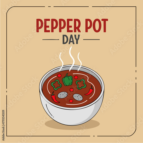 Pepper Pot Day Illustration with Bowl of Soup.