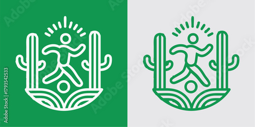 Modern line art Mexico football emblem with cactus and player illustration
