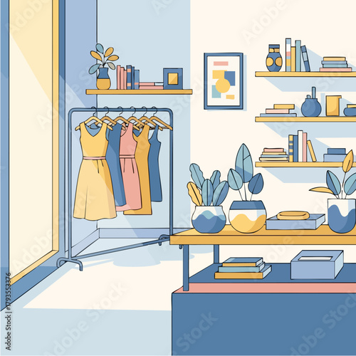 Clothing rack with dresses in a boutique, showcasing fashion and style.