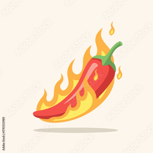 Fiery red chili pepper with flames, a symbol of intense heat and flavor.