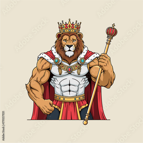 Lion King Mascot with Scepter and Crown