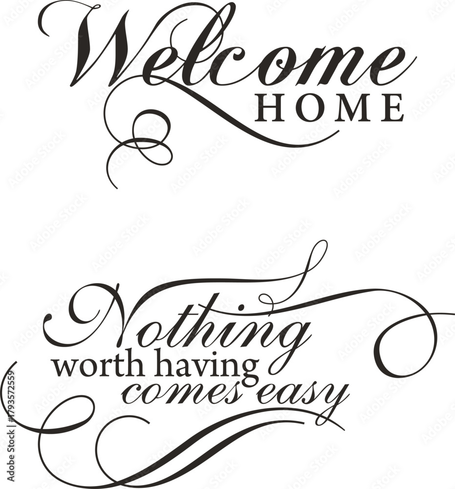 Naklejka premium Home and Family quote decors, vector wall art series. Ornamental calligraphy inspirational sign designs, lettering phrases for posters, wall decals, love quotes, family holiday signs, greeting cards.