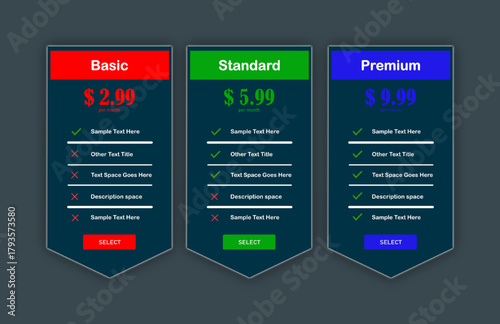 Stylish Plans and Pricing Comparison Template for Modern Websites Vector