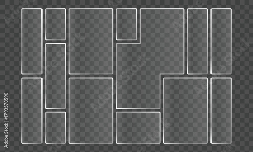 Modern photo collage template with rectangular frames, ideal for creating stylish and organized visual stories on a transparent background