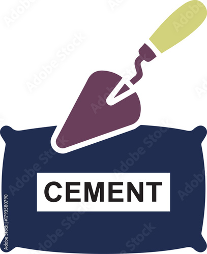  colourful vector icon of a Trowel and cement bag on white background