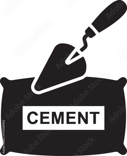 silhouette vector icon of Trowel and cement bag on white background