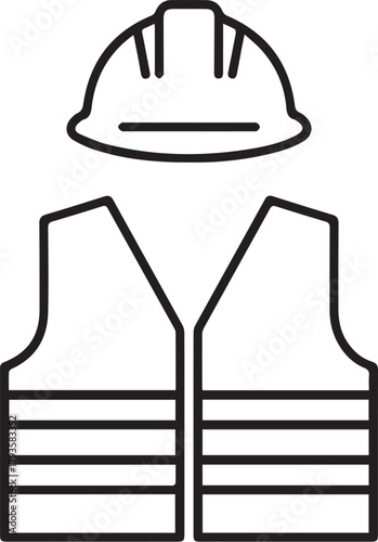 vector line icon of s Safety helmet and vest on white background