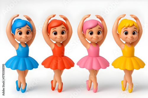 Beautiful  Cartoon Ballerina Girls Standing Gracefully in Colorful Ballet Costumes for Children’s.eps