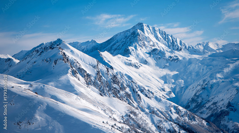 Obraz premium Snow-covered mountains under a clear blue sky in winter