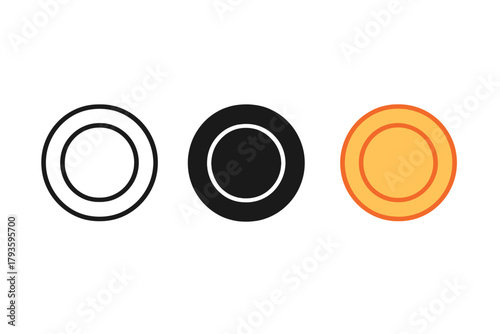 Minimalist Plate Icons. Minimalist plate kitchen icon: three identical round plates in a row, first in line style with thin
