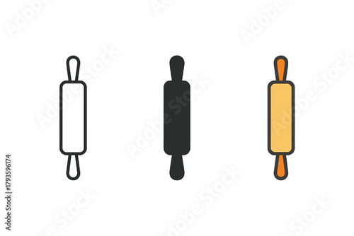 Stylized Rolling Pin Trio. Minimalist rolling pin cooking icon: three identical rolling pins with side handles in a row, first in