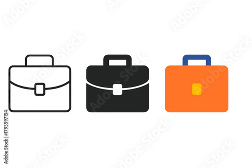 Briefcase Icon Styles. Minimalist briefcase office icon: three identical business briefcases with handles in a row, first in line