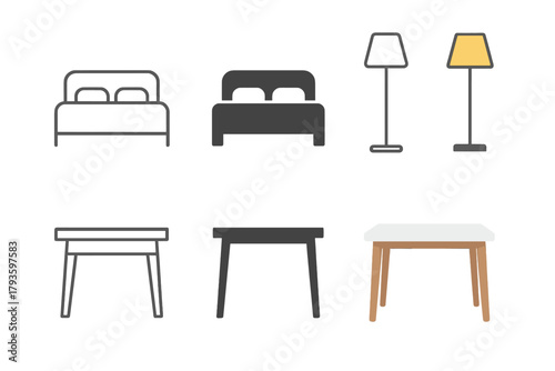 Minimalist Bedroom Icons. Linear minimalistic Linear minimalistic bed icon: bed outline with headboard, uniform line thickness, no
