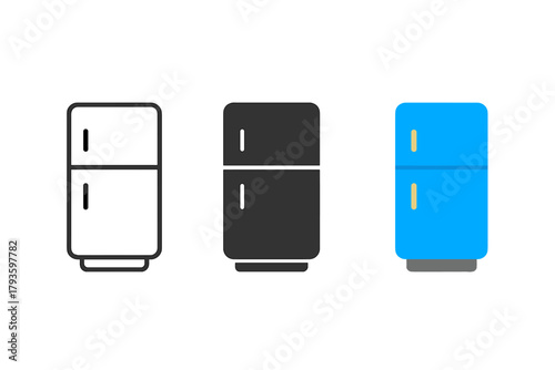 Minimalist Fridge Icon Trio. Minimalist fridge home icon: three identical refrigerators with two doors in a row, first in line