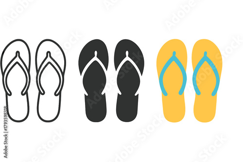 Minimalist Flip Flops Icons. Minimalist flip flops icon: three identical pairs of flip flops in top view in a row, first in line