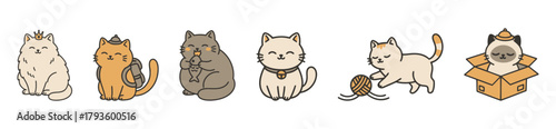 cute cartoon cats set