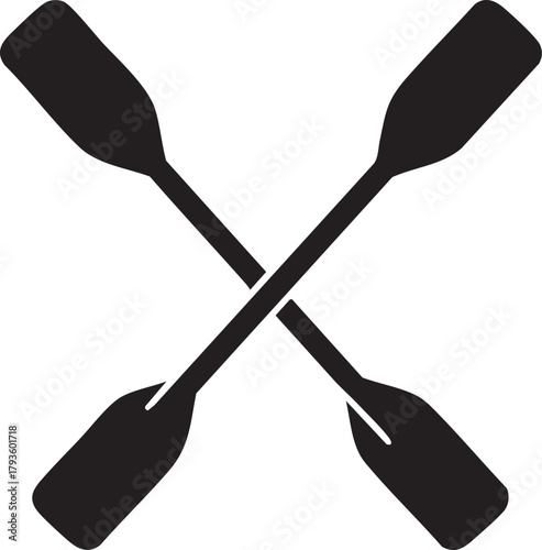 Two crossed oars in a bold black silhouette style