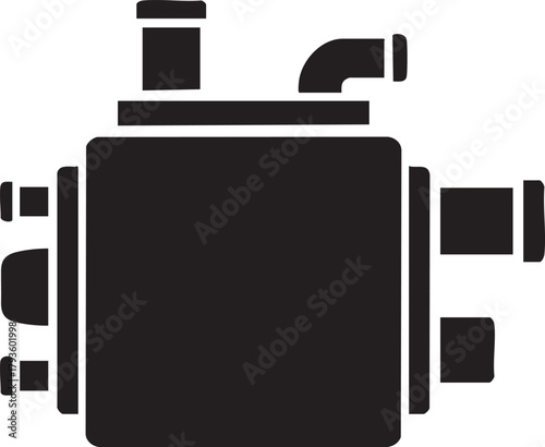 Black silhouette of a car radiator with tubes and connections