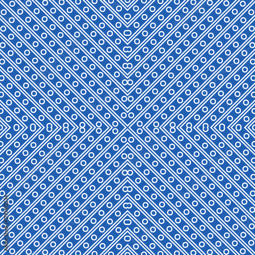 Seamless surface pattern with symmetric ornament. Circles and lines texture. Geometric abstract background. Grill motif. For digital paper, page fills, textile print, web design. Vector illustration