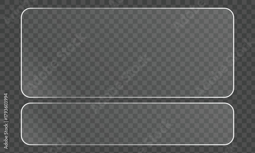 Two transparent glass plates with rounded corners on a checkered background, ideal for showcasing content or adding a modern touch to designs