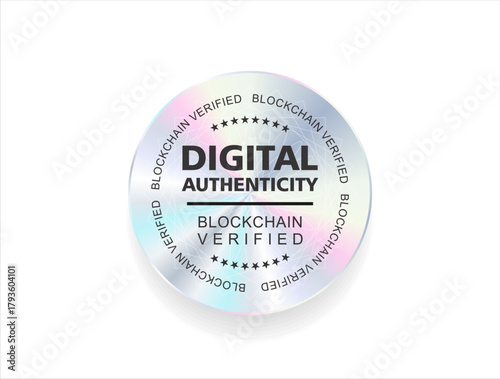 Hologram sticker digital authenticity genuine holographic seal isolated on white background