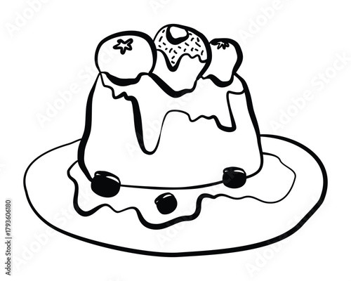 Hand drawn whimsical chalk vector Panna Cotta italian food icon.