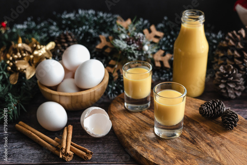 Rompope vanilla liqueur eggnog drink made with eggs in Mexico, traditional for Mexican Christmas season in Latin America