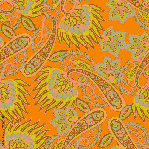 Asian Vintage floral background. Damask paisley seamless vector pattern