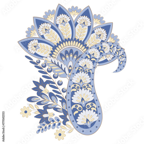 Isolated traditional Asian element Paisley. Traditional colorful paisley vector pattern. Pattern for textile design or fabrics. Fashionable design