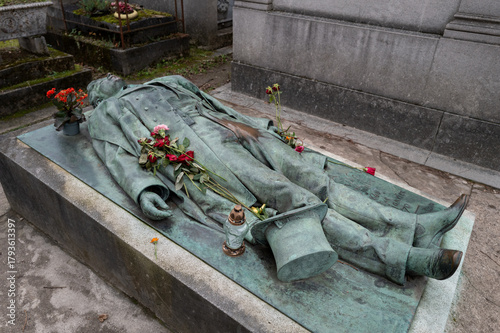 The tomb of Victor Noir at the Père Lachaise Cemetery , Paris France