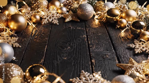 Festive Christmas Background with Glittering Ornaments and Lights